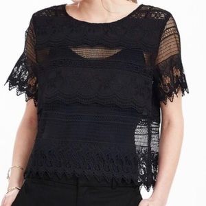 BANANA REPUBLIC Black Embroidery&Lace Blouse Top